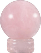 mookaitedecor Natural Rose Quartz Crystal Ball (40mm) with Stand, Polished Stone Sphere Sculpture Figurine for Fengshui Display Divination Home Decoration