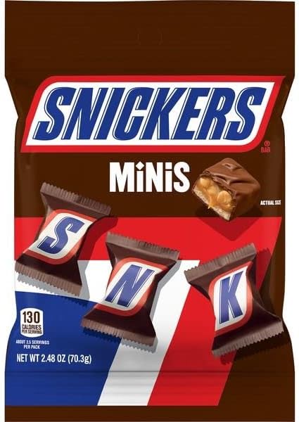 (2 pack) Snickers Minis Chocolate Bar with roasted peanuts, nougat, caramel and milk chocolate Candy 2.48 oz Bag
