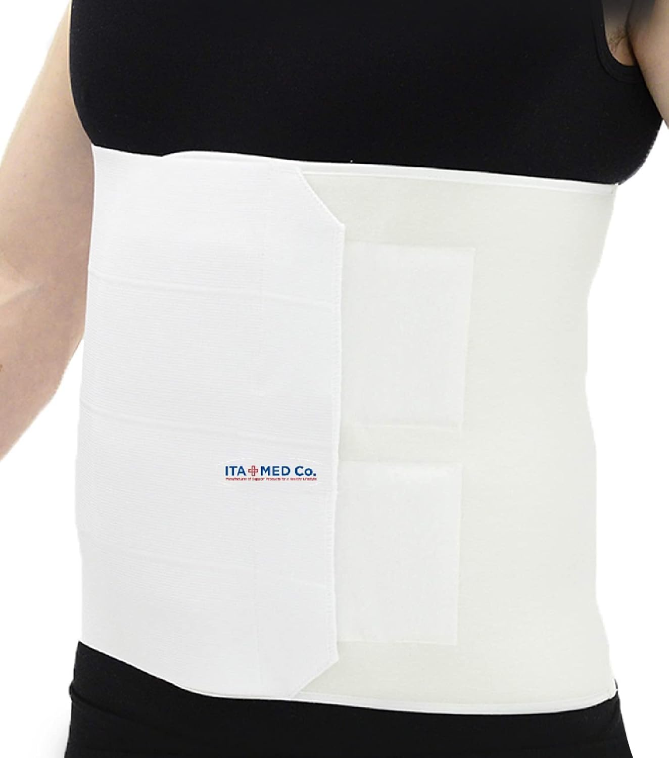 ITA-MED Unisex 12” Abdominal Binder – Helps Recover Post-Surgery, Postpartum & Hernia, Made in USA, White (Small)