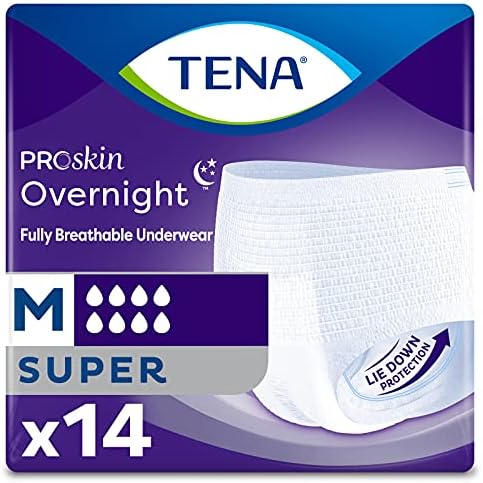 TENA ProSkin Overnight™ Super Protective Incontinence Underwear, Heavy Absorbency, Unisex, Medium, (56 Total - 4 Packs)