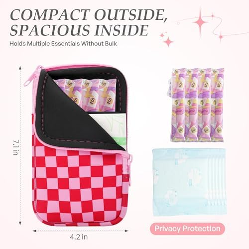 KJQJLY 2 Pack Portable Tampon Organizer Bag – Tampon Holder & Storage Case with Zipper for Travel, Discreet Period Bag for Purse, Waterproof Feminine Products Pouch for Women (Checkered)