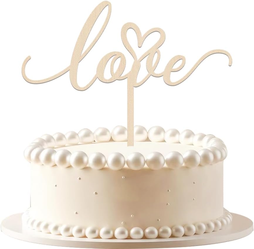 wood Love Cake Topper,Valentine's Day/Wedding Theme/Bridal Shower/Engagement Anniversary Party Decoration