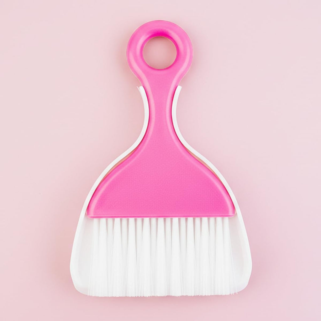 1 Pcs Mini Broom and Dustpan Set for Table, Dust Pan and Brush Set Tiny Cleaning Table Sweep for Car Desk Keyboard (Pink)
