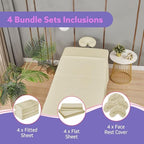 Massage Table Sheets Set – 3 Piece 4 Set, Microfiber Spa Bed Sheets, Cotton-Feel Massage Bed Cover, Wrinkle & Oil Resistant, Soft Accessories for Estheticians – Natural