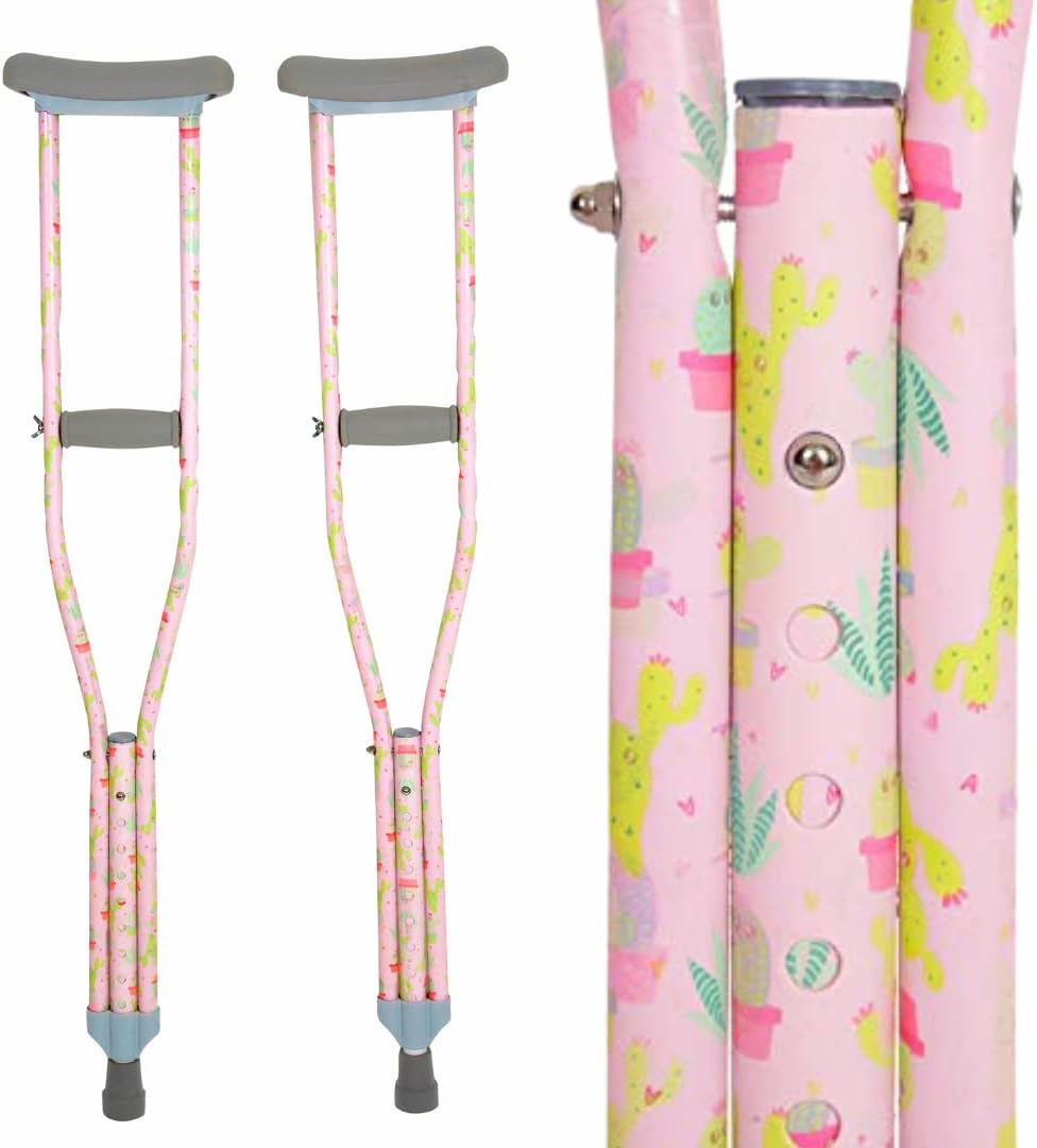 My Crutches - Fashion Designed Youth Crutches for Kids/Teens w Adjustable Handgrip and Length - Cactus - for Heights 4'5" to 5'1" - Made of Lightweight, Durable Aluminum w Underarm Padding