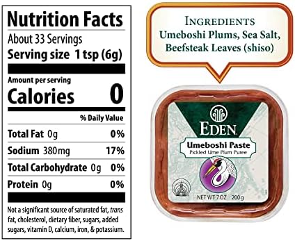 Eden Umeboshi Paste, Pickled Ume Plum Puree, Artisan Made in Japan, No MSG, No Chemical Additives, 7oz