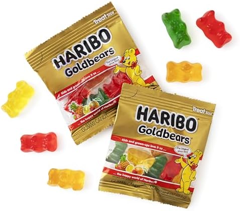 Goldbears Gummi Bears HariboCandy 75 Count Treat Size - 0.4 oz Individually Wrapped Bags -Assorted Fruit Flavors - Perfect for Snacks, Treats, Goodie bags