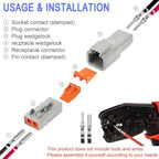 GRZWAYS DTP Connector Kit 2 Pin Automotive IP67 Waterproof Electrical Connectors Plug 3 Sets Terminals Pin Sockets Current Rating 30 Amps (Wire Size Range 12-10 AWG)
