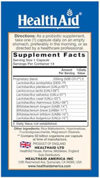HealthAid ImmuProbio – Once-Daily 50 Billion CFU Probiotic with Prebiotic Fiber (FOS) | 30 Strains Including DDS‑1 | Acid & Bile Resistant, Room‑Temperature Stable, Vegan – 14 Capsules