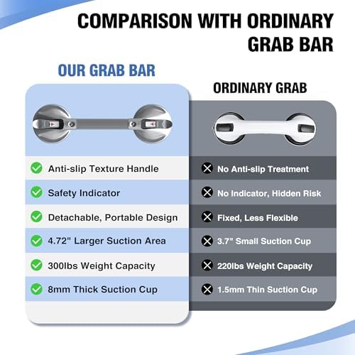 DAILYLIFE Shower Grab Bar for Bathtubs and Showers, 21 inch Heavy Duty Shower Handle with Strong Suction Cup, 300lbs Safety Shower Handrails for Seniors and Elderly, Silver(1 Pack)