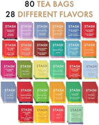Tea Bags Sampler Gift Box – 80 Count, 28 Flavors – Wooden (MDF) Tea Organizer in Walnut – Variety Pack for Mom, Dad, Friends, Coworkers, Students, Men & Women