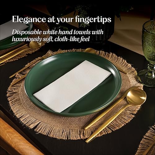 50-Pack Servietto Disposable Linen-Feel Guest Towels [12" x 17"] - Cloth-Like Hand Bathroom Napkins - Made In USA, Soft and Absorbent Paper Napkin for, Bathroom, Party, Wedding, Or Event