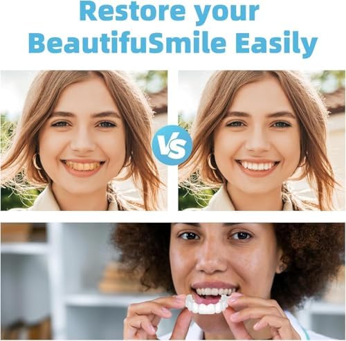 Snap on Veneers, Natural-Looking Dentures for Women & Men, Comfortable Top & Bottom Fake Teeth & Easy to Use 1 Pair (1 Count (Pack of 2))