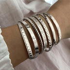 IFKM Gold Bangle Bracelets For Women, 14k Gold Plated Multi Layer Stackable Cuff Bracelet Set, Trendy Elegance Charms Non Tarnish Minimalist Textured Boho Jewelry Gift for Women