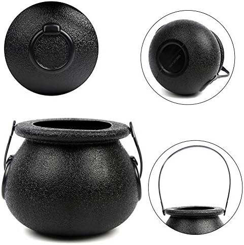 CCINEE Black Cauldron with Handle, 4Inch Plastic Candy Kettle Bucket for St.Patrick's Day, Candy Holders for Halloween Witch Party Favor Decor,Pack of 9