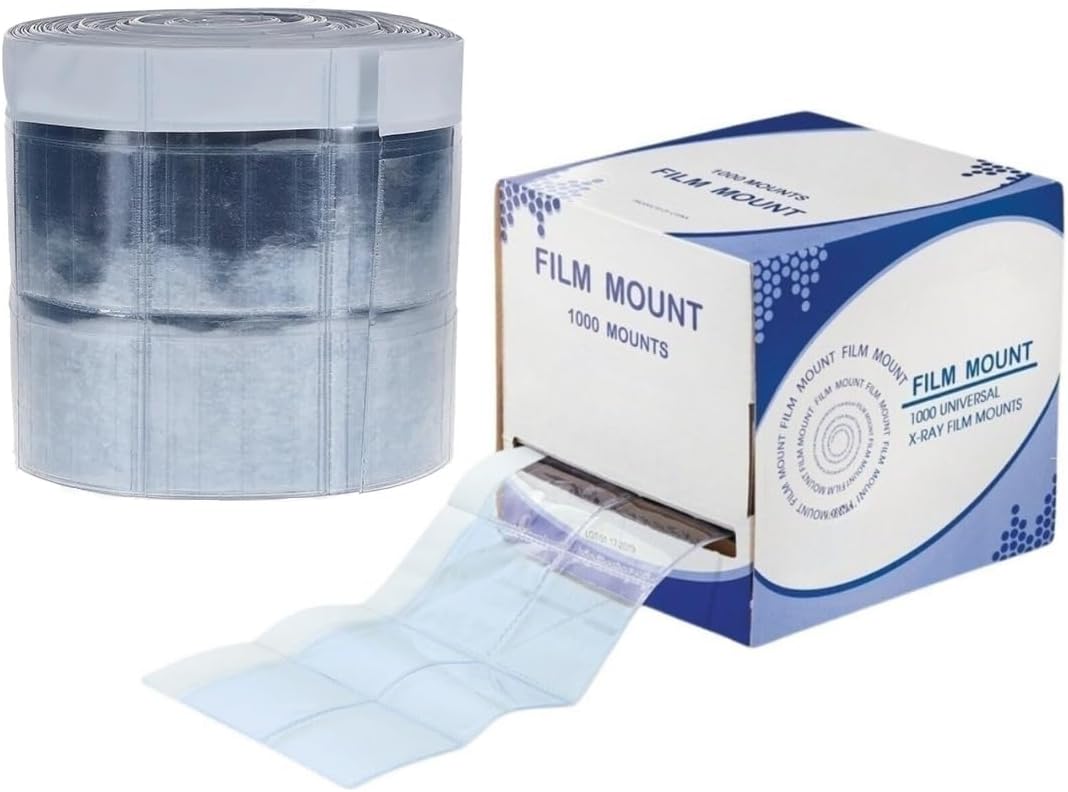 1000/Pack Dental Universal Film Mount X-Ray Film Mount Roll in Dispensing Box, Clear Pocket Style Vinyl Film Mounts