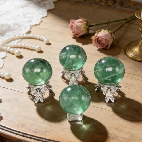 Natural Stone Crystal Sphere Feng Shui Home Decoration Ball Positive Energy Scrying Orb for Meditation Tool for Spiritual Space Purification Globe Diameter 6-7cm Green Fluorite Sphere