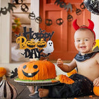 1Pcs Happy Halloween Cake Topper Black Glitter Happy Boo Day Cake Topper Castle Witch Pumpkin Ghost Bat Halloween Cake Decorations Cake Pick for Halloween Birthday Baby Shower Party Supplies