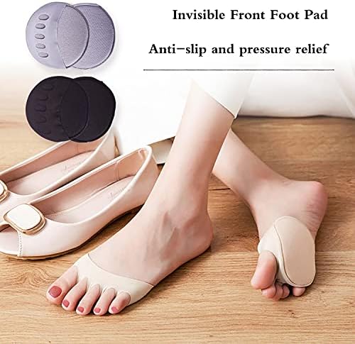 Reusable Honeycomb Fabric Forefoot Pads Soft Ball of Foot Cushions Metatarsal Pads for Women Men Prevention Pain Relief (Black,Grey)