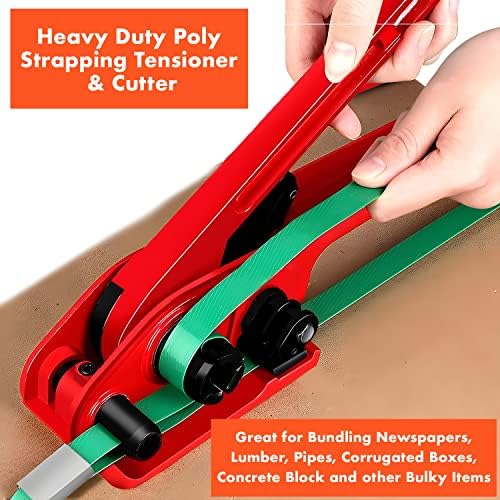 Heavy Duty Poly Strapping Tensioner & Cutter Manual Banding Tools Windlass for 1/2" -3/4" Width Polyester Polyproplyn Strap (Red)