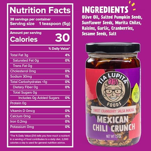 Tia Lupita Mexican Chili Crunch – Salsa Macha, Crunchy Morita Chili Oil | Gluten-Free, Non-GMO, Vegan | Cranberry & Peanut Variety (2 Pack)