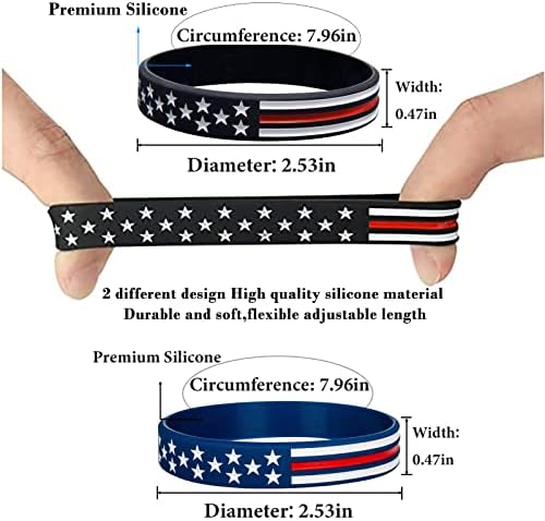 COYOUCO 10 Pack American Flag Bracelets -Thin Red Line Silicone Rubber Wristband Stretch Set for Americanism, Patriotic, Holiday, Army and Sport Fans, ndependence Day, Gifts for Teens Men Women