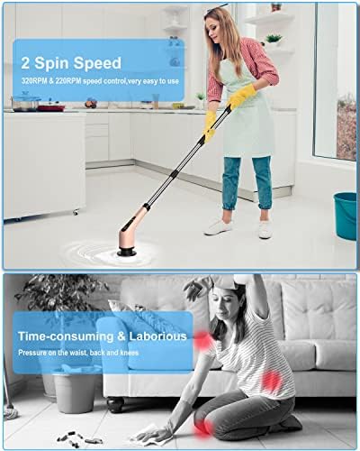 Leebein Electric Spin Scrubber, Cordless Powerful Scrub Brush for Cleaning Bathroom, Kitchen, Shower Tub and Floor Tile with Adjustable Extension Long Handle and 8 Replaceable Brush Heads(Rose)