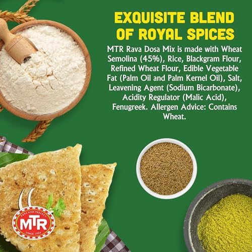 MTR Instant Rava Dosa Mix - Ready to Cook Authentic Indian Breakfast, Lunch, Dinner or Snack Meal - No Added Preservatives - A Quick & Easy Recipe Suitable for Vegetarians - (500g, Pack of 3)