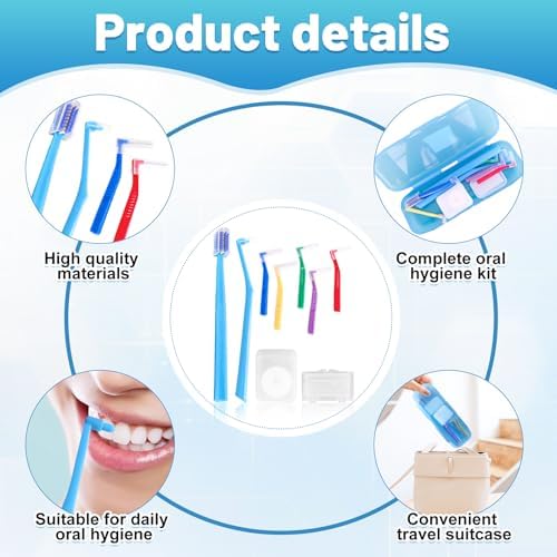9-in-1 Orthodontic Oral Care Kit with Case – Toothbrush, End Tuft Toothbrush, 5 Interdental Brushes, Dental Floss, Dental Wax – Portable Hygiene Set for Braces and Daily and Travel Use (Blue)