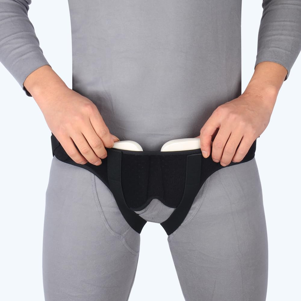 Hernia Belt Truss for Men for Women,Comfortable & Breathable Design,for Single/Double Inguinal Hernia or Sports Hernia Pain Relief,Recovery Strap with 2 Compression Pads Comfortable Material(Black, L,35"-41")