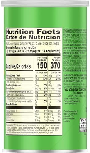 Pringles Potato Crisps Chips, Lunch Snacks, Office and Kids Snacks, Grab N' Go, Sour Cream and Onion, 1.88 Pounds (12 Cans)