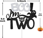 Boo I'm Two Cake Topper, The Spooky Two/Baby Boo, Halloween Themed Baby's 2nd/Baby Shower Party Decorations Supplies, Black Glitter