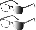 Reading Glasses Men Photochromic Blue Light Blocking Readers Wide Frame Style Metal Frame Tinted Eyeglasses PT2407