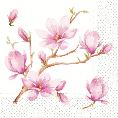 IHR Ideal Home Range Party Napkins Disposable 3-Ply Paper Lunch Napkin Pack, 6.5" x 6.5", Pink Magnolia, 20-Count