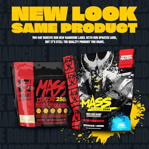 Mutant Mass Extreme 2500 - High Calorie Mass Gainer Whey Protein Powder with Whole Food Carbs - Muscle Building & Weight Gain Supplement for Extreme Hard Gainers - Triple Chocolate 6 lbs
