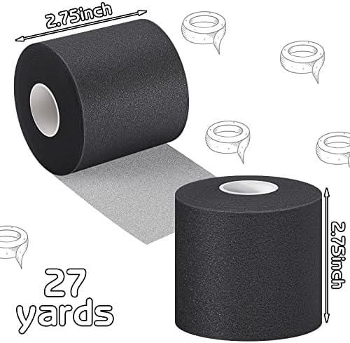 Nuanchu 12 Pcs Pre Wrap Athletic Tape, 2.75inch x 30 Yards Foam Sport Underwrap Tapes Prewrap Tape for Hair Wrists Hands Ankles Knees Women Man Hiking Running(Black)