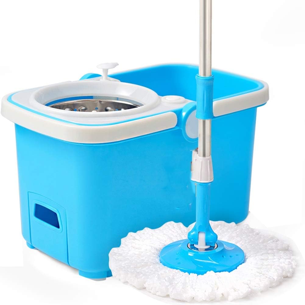 Rotating mop Double Drive Household Wet and Dry Plus Thick Mop Bucket, 2 mop Heads Metal Basket