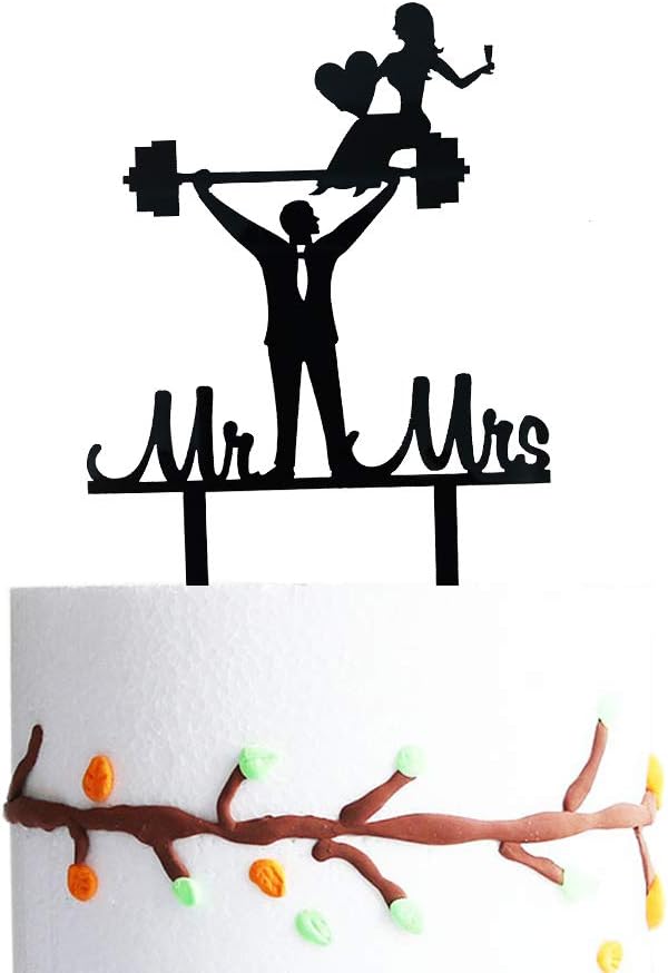 Weightlifting Mr & Mrs Cake Topper - Funny Wedding Gift for Fitness Couple