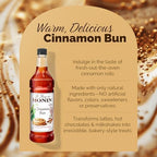 Monin - Cinnamon Bun Syrup | Premium Syrup for Cocktails, Coffees & More | Clean Label with No Artificial Flavors, No Artificial Preservatives (BPA-Free Plastic Bottle, 1 Liter)