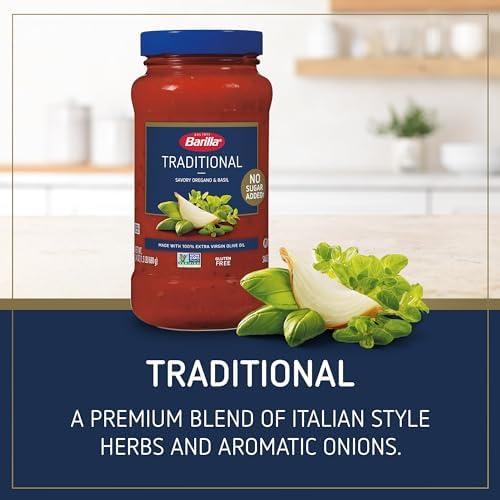 BARILLA Premium Pasta Sauce Traditional, 24 Ounce Jar - NO ADDED SUGAR - Made with 100% Extra Virgin Olive Oil - No Artificial Colors, Flavors or Preservatives - Non-GMO, Gluten Free, Kosher