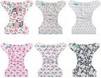ALVA 6 Pack Cloth Diaper with 12 Inserts One Size Adjustable Washable Reusable Diaper Cover for Baby Girls and Boys