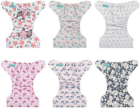 ALVA 6 Pack Cloth Diaper with 12 Inserts One Size Adjustable Washable Reusable Diaper Cover for Baby Girls and Boys
