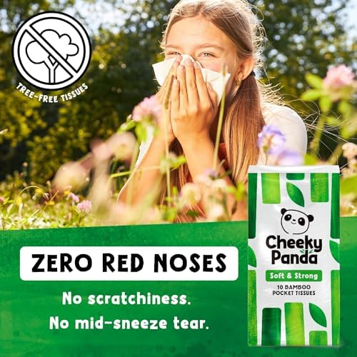 The Cheeky Panda Bamboo Pocket Tissues, 8 Pack of 10 Hypoallergenic Tissues, Ultra Soft, 3-Ply, White, Travel Size