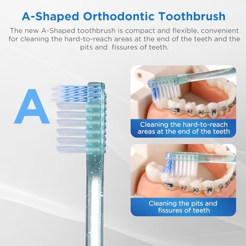 Fregum V+A Shaped Orthodontic Toothbrush for Braces, with 6 Interdental Brushes, Soft Bristles, 6 Count