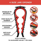 Jar Opener for Weak Hands, Seniors with Arthritis, 5 in 1 Multi Function Bottle Opener Lid Opener For Arthritic Hands with Non Slip Rubber Jar opener Gripper Pad(red)