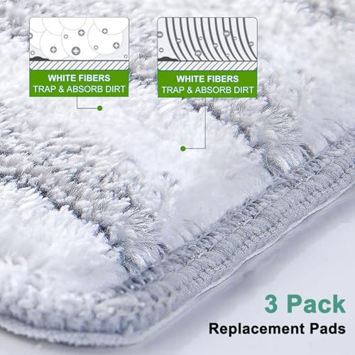 Flat Mop Pads, 3 Pack 13" X 4.9" Washable Microfiber Squeeze Cleaning Mop Heads Replacement