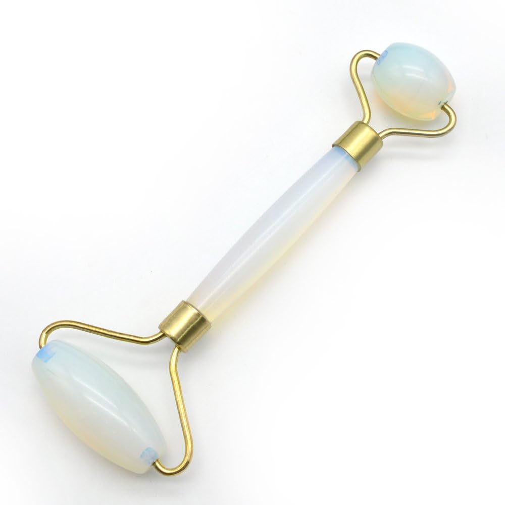 RODEREK Double Neck Natural Jade Skin Roller, Anti Aging Cool Therapy Jade Roller Massage for Face and Neck Slimming (Opal Jade)