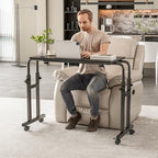 Overbed Table with Wheels Laptop Desk Cart Table Over The Bed Table Adjustable Height and Length for Hospital and Home use