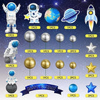 Epakh 24 Pcs Astronaut Space Cake Toppers Outer Space Cake Decorations Astronaut Figurine Birthday Party Supplies Planet Rocket Satellite Pearl Balls Stars for Baby Shower DIY Activity(Blue)