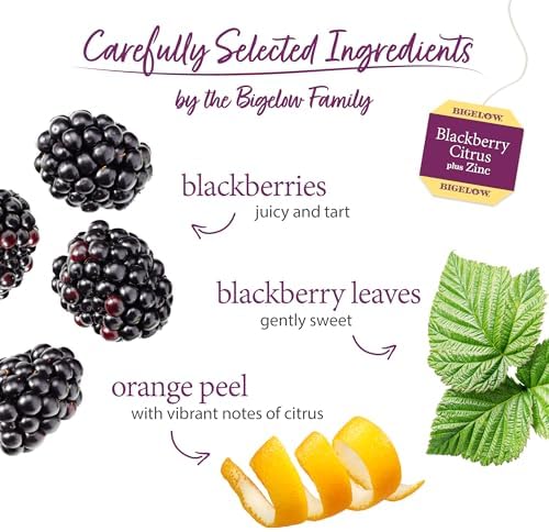 Bigelow Tea Blackberry Citrus Plus Zinc Herbal Tea, Caffeine Free Tea with Blackberry, 18 Count Box (Pack of 6), 108 Total Tea Bags